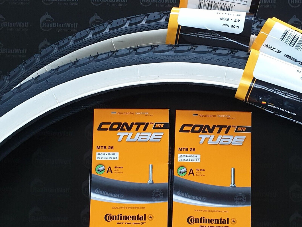 Continental Ride Tour 26 x 1.75  schwarz - weiß  mit Autoventil